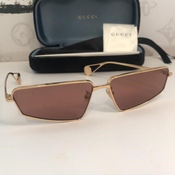 New Authentic Gucci GG0537S 002 Gold Cat-Eye Sunglasses Red Lenses - Picture 9 of 14